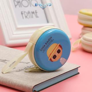 E-WOITD 1 Sáng Tạo Tròn Đồng Xu Ví Hoạt Hình Cô Gái Hộp Bảo Quản Tai Nghe Cáp Mini Dây Kéo Túi E-WOITD