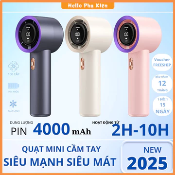 Quạt Mini Cầm Tay Tích Điện Quạt tích điện Pin Trâu 100 Cấp Độ Gió Có Màn Hình Led Hiển Thị, Cổng Sạc Type C, Quạt N68