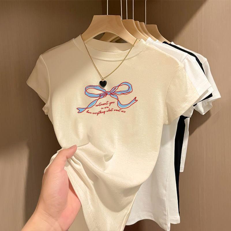 BOOM Áo Baby Tee Nữ Cotton Ôm Body-Áo Thun Ngắn Tay Y2K In Hình PhongCách Mùa Hè, Cổ Tròn Hàng Đầucách hàn quốc phongE32