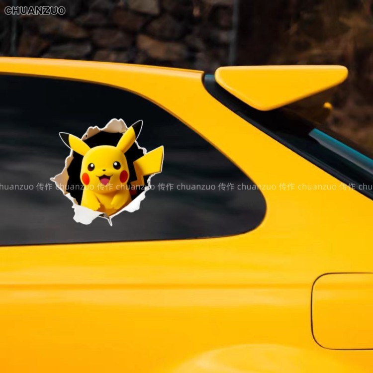 Hoạt Hình Pikachu Dễ Thương Yêu Tinh Xe Miếng Dán Anime Hàng Hóa Sáng Tạo Cửa Sổ Kính Notebook Xe Điện