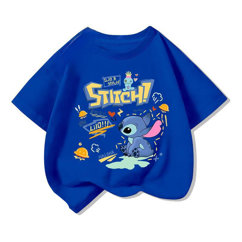 Áo thun ngắn tay 2D Stitch dành cho trẻ em Mùa hè 2026 Phim hoạt hình mới dễ thương cho bé trai và bé gái cổ tròn