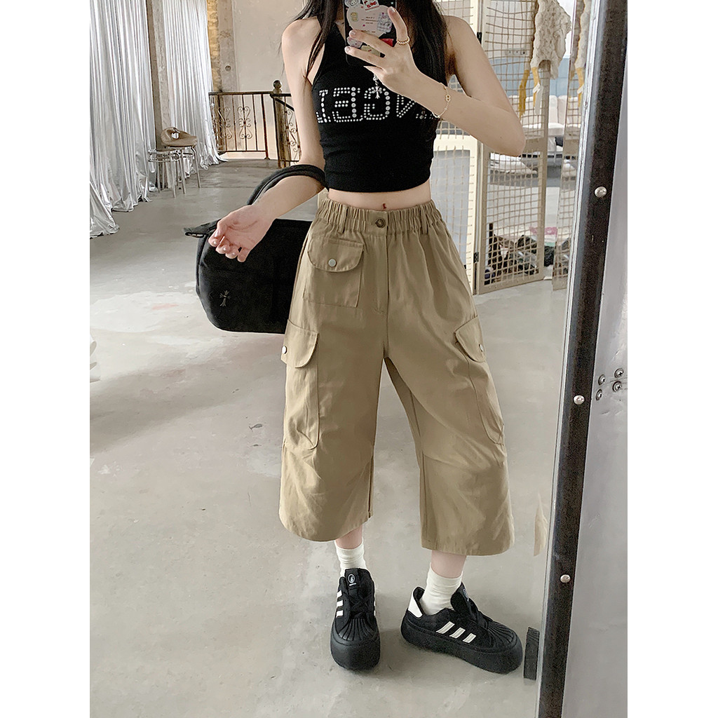SUXI Mùa hè mới - Quần Crop retro nữ, thoải mái hàng ngày 260423