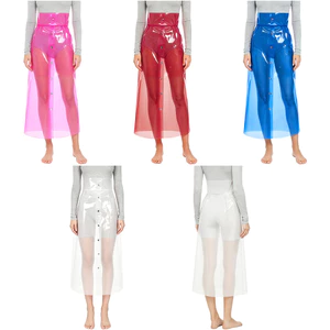 Nyeemya Phụ Nữ Nhìn Xuyên Qua Váy Pvc Cao Cấp Phía Trước Bấm Nút Bodycon Bút Chì Váy Che Midi Cho Rave Đảng Cosplay