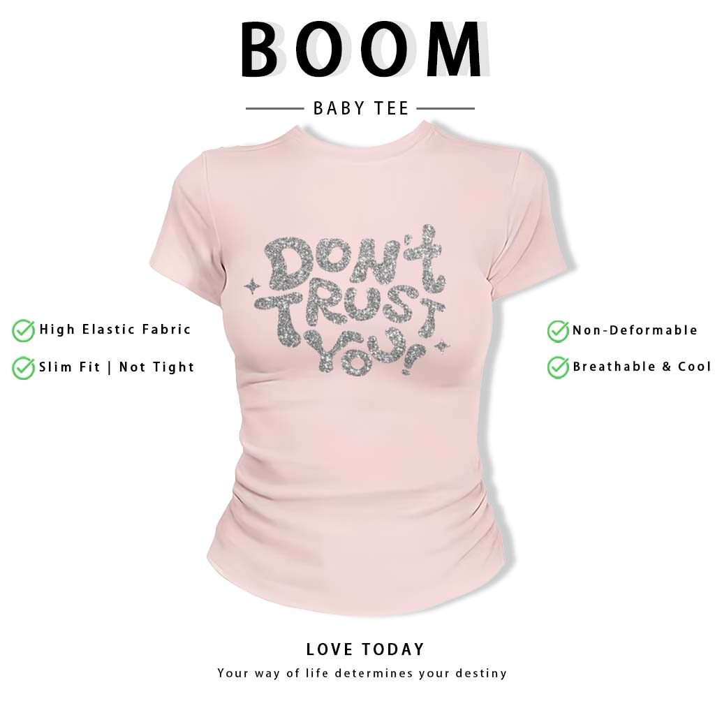 BOOM Áo Baby Tee Nữ Cotton Ôm Body-Áo Thun Ngắn Tay Y2K In Hình PhongCách Mùa Hè, Cổ Tròn Hàng Đầucách hàn quốc phongR34