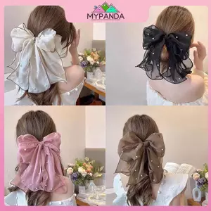MYPANDA Ruy Băng Kẹp Tóc Thanh Lịch Với Nơ Ngọc Trai Và Voan, Phù Hợp Cho Nữ