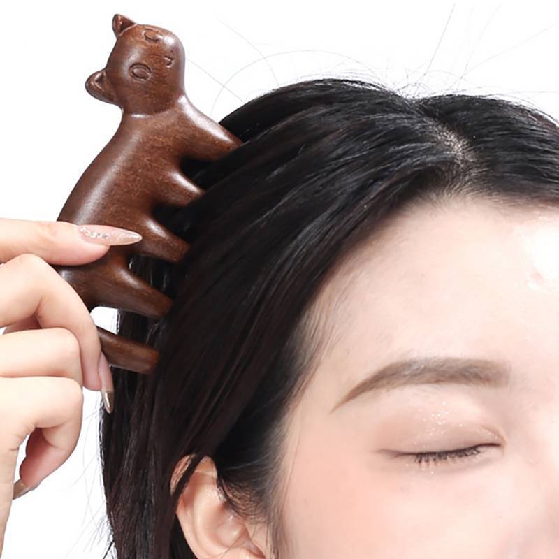 Springevenstar 1 Chiếc Boutique Tay Khắc Gỗ Đàn Hương Thủ Công Lược Cho Tóc Hổ / Mèo Massage Lược Chải Tóc Dụng Cụ Tạo Kiểu Quà Tặng Cho Khỏe Mạnh Springevenstar