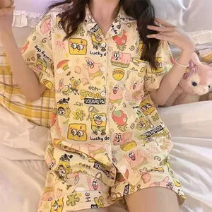 SpongeBob SquarePants Bộ Đồ Ngủ Bé Gái Mùa Hè Ngọt Ngào Phong Cách Ký Túc Xá Sinh Viên Mỏng Ngắn Tay Quần Short Dịch Vụ Tại Nhà Phù Hợp Với
