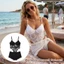 Bộ áo liền quần nữ CQCJ, Bikini đi biển co giãn mỏng, Áo tắm ngắn cổ chữ V cổ tròn gợi cảm suối nước nóng
