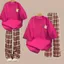Bộ quần kẻ caro đỏ dài + và áo phông Trendy in ng ự c chữ FUN FUN- CHANG3158