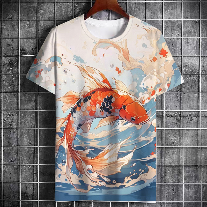 Họa tiết cá Koi in 3D unisex mùa hè tay ngắn cổ tròn