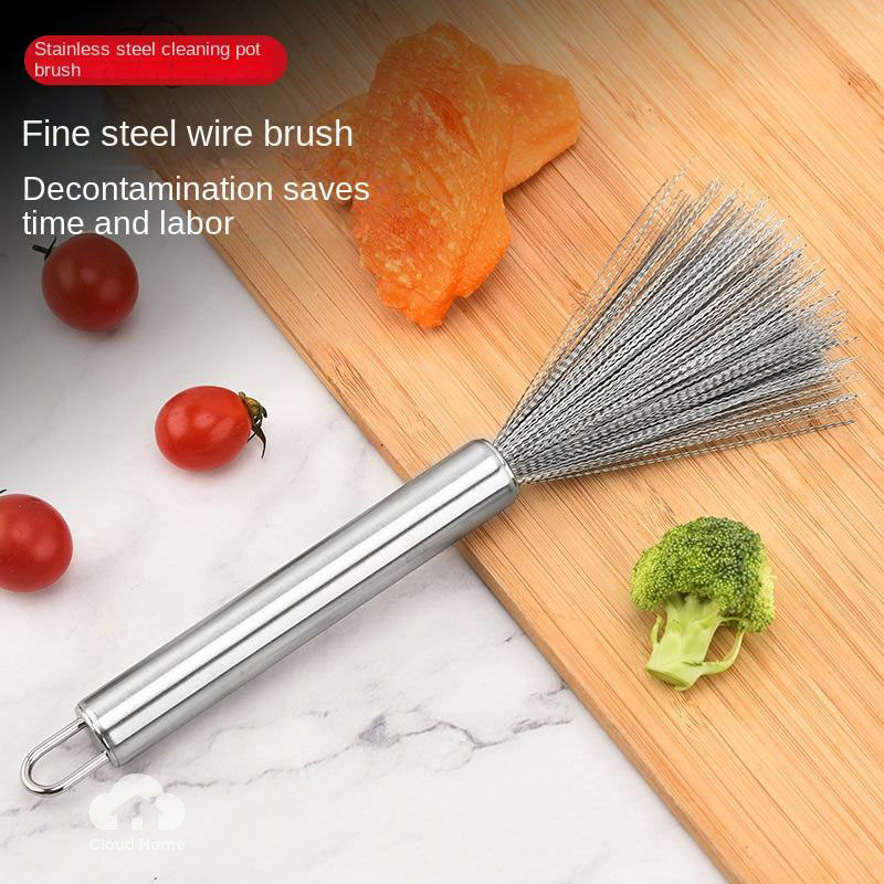 🌤️COD🌤️Xoong Cọ Nồi Chảo Inox 304 Đánh Bay Vết Bẩn, Bàn Chải Rửa Nồi Nhà bếp, Loại Bỏ Vết Bẩn, Bàn Chải Vệ Sinh Cán Dài