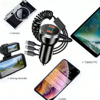 Sạc xe hơi đa năng Sạc nhanh Cáp có thể thu vào 5 trong 1 PD 30W USB Type C Du lịch an toàn