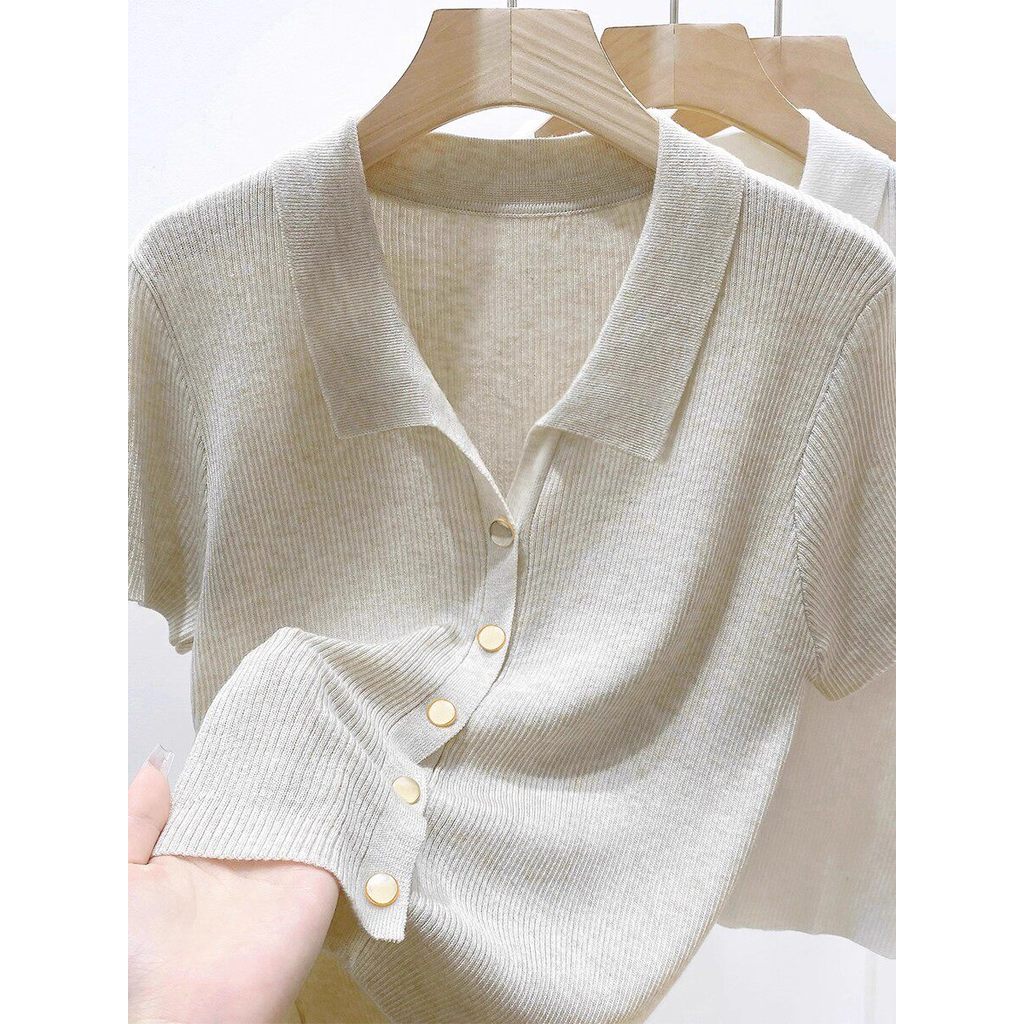 SUXI Áo polo nữ màu sắc đơn giản, mềm mại, cổ polo, ngắn tay, phù hợp mùa hè 260428