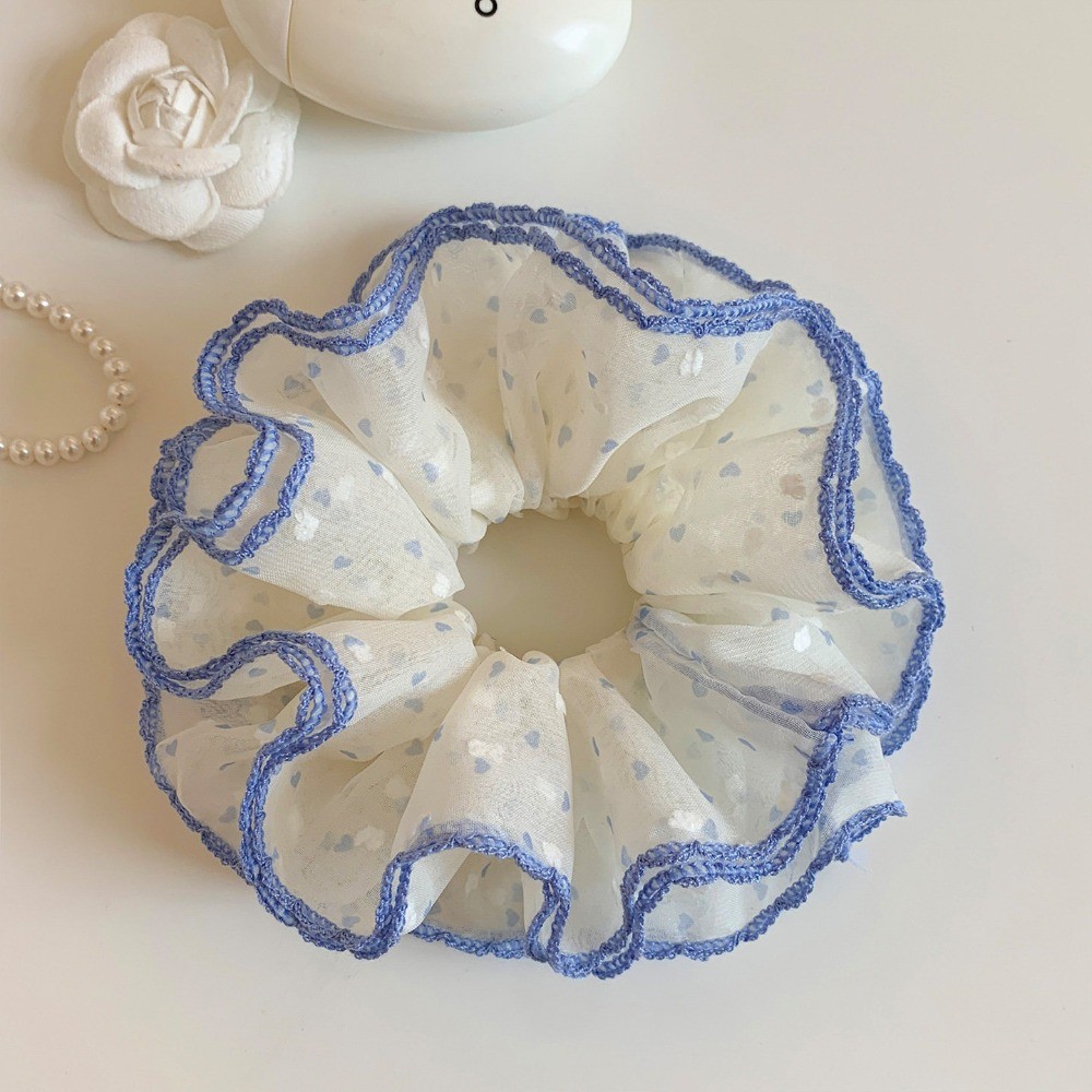 Hululu Scrunchy Phong Cách Hàn Quốc, Màu Vàng Chấm Bi, Four-Layer Gauze