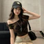 Slanted Vai Slim-fit Slimmer Look Ngụy Trang Áo Thun Tay Ngắn Nữ Phong Cách Mới Slim-fit Sli26042806