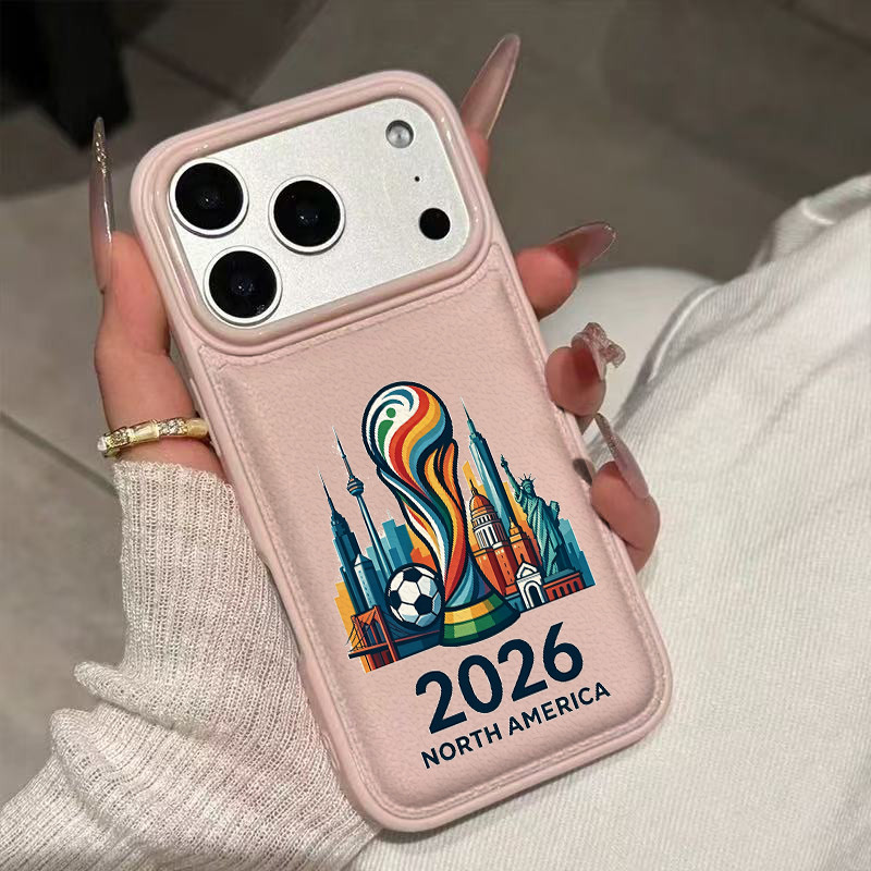 Ốp lưng da PU cao cấp World Cup 2026 North America chống sốc, bảo vệ toàn diện Cấp iPhone 17/16/15/14/13/12/11/X/XS Max