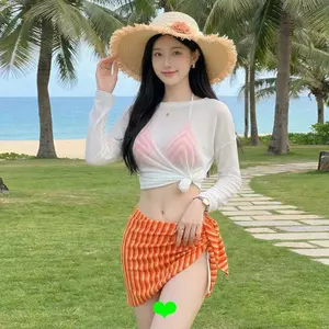 Vitality Cam Sọc Bikini Ba Mảnh Bộ Ren-Up Gạc Váy Ôm Hơn Nhìn Kỳ Nghỉ Nóng Mùa Xuân Chia Đồ Bơi Nữ
