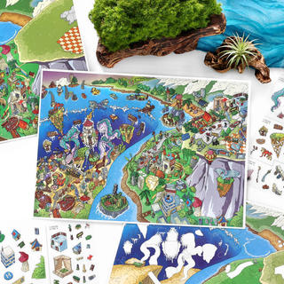 ENWEI 4 Cái [Dim Continent Series] Nhãn dán phong cảnh 3D Chống nước Bờ biển cực lớn Vương quốc ngọc lục bảo rừng cho tạp chí Đồ dùng lưu niệm