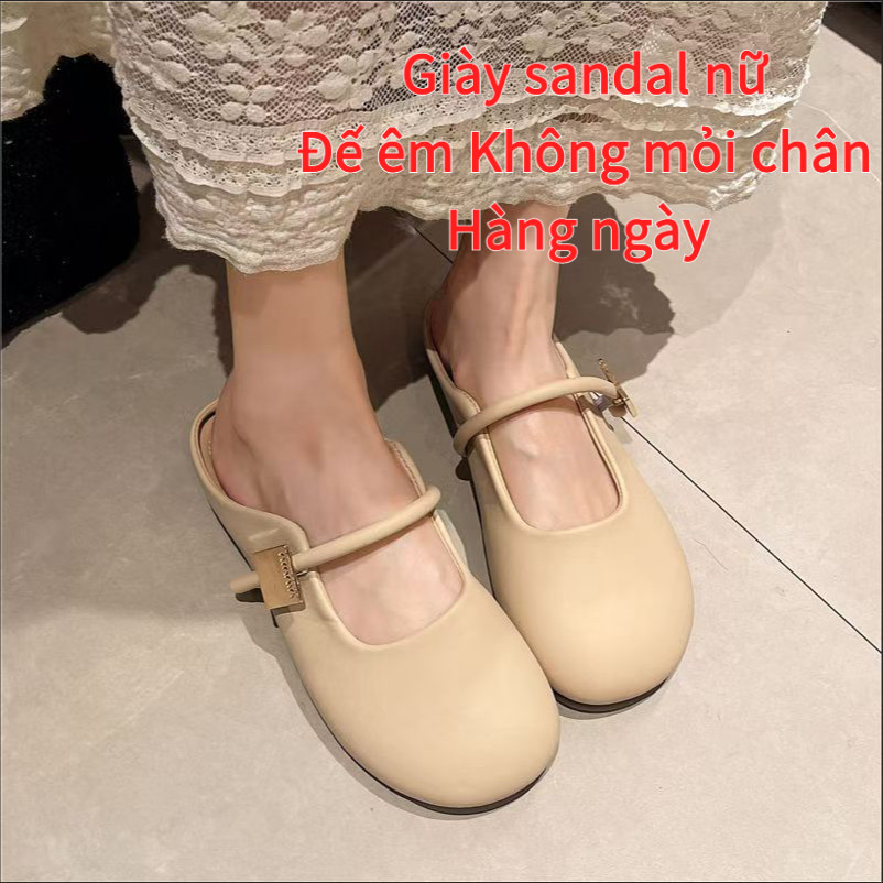 【✨Sopt】Giày sandal nữ Kiểu Hàn Tối giản Mũi tròn Đế êm Không mỏi chân Giày dép nữ Hàng ngày Đi làm