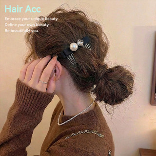Nơ Đen Ngọc Trai Kim Cương Giả Chèn Lược Nữ Trán Tóc Gãy Tidy-up Phụ Kiện Tóc Cao Cấp Mặt Trên Xuống Lược Nhẹ Tính Khí Sang Trọng