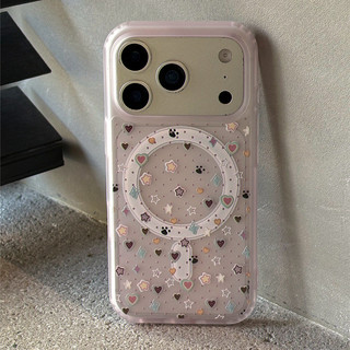 Ốp bảo vệ chân đế hình trái tim họa tiết Star Paw cho iPhone 11 12promax 13pro15pro 15promax 14 14promax 14pro 16 pro max 16 plus 17 17promax ốp lưng hai trong một