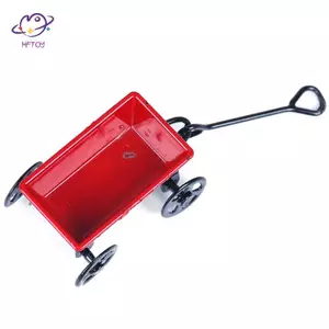 HFTOY 1: 12 nhà búp bê thu nhỏ kim loại màu đỏ kéo xe đẩy đồ nội thất sân vườn phụ kiện ~