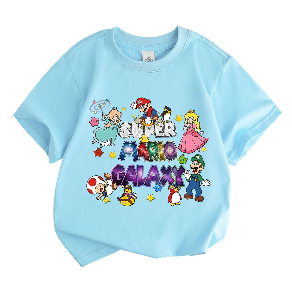 Áo thun ngắn tay in họa tiết Super Mario cho trẻ em 2D Áo thường ngày hợp thời trang cho bé mặc hàng ngày mùa hè