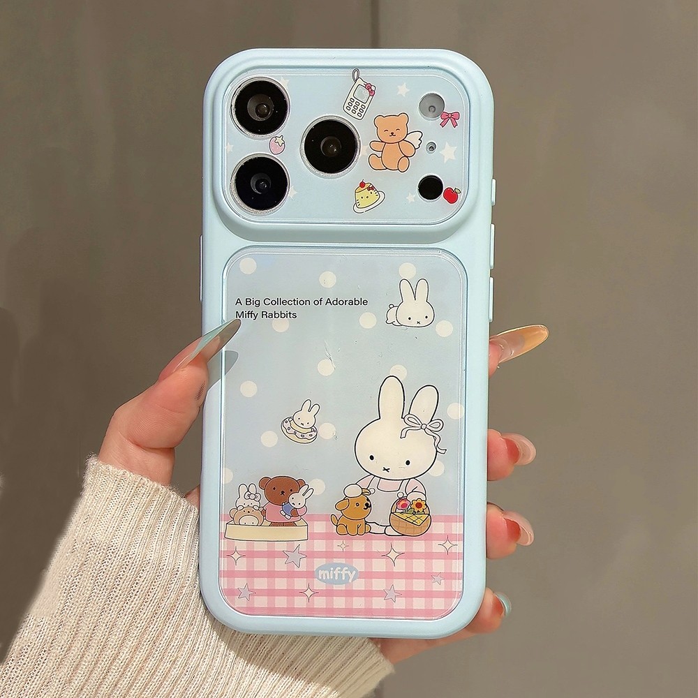 Ốp điện thoại Grid Rabbit + Chain Windows Acrylic cho iPhone 17 Pro Max 16 15 14 Vỏ bảo vệ chống sốc