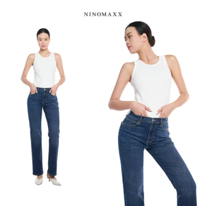 Quần Jean Nữ Ninomaxx Form Straight Xanh Dương SOFTMOTION HYBRID DENIM Chất Vải Mềm Rũ Co Giãn Nhẹ 2510030