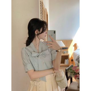 Áo Kiểu Sơ Mi Thắt Nơ Phối Ren + Chân Váy Xếp Ly HB.STUDIO