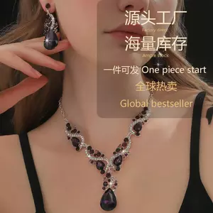 Bán Trực Tiếp Hợp Kim Kim Kim Cương Giả Gói Vòng Cổ Bông Tai Hai Mảnh Trang Sức Cưới Gói 26.5.6