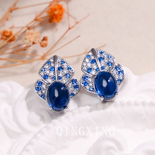 Châu Âu Mỹ ins Phong Cách Mới Đỏ Corundum Sapphire Xanh Spinel Bông Tai Nữ