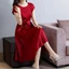 Váy lụa giản dị thời trang mới mùa hè dành cho nữ váy ngắn tay dài vừa phải