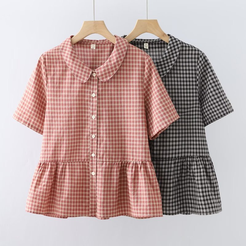 [Hàng có sẵn] Áo sơ mi nữ Cotton cao cấp 2026 tay ngắn ve áo kẻ sọc mùa hè