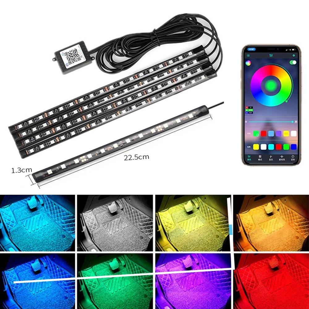 [Sẵn sàng] Đèn xung quanh ô tô RGB LED Dải chân tự động USB Đèn nội thất ô tô Dải trang trí Thanh điều khiển từ xa Đèn khí quyển