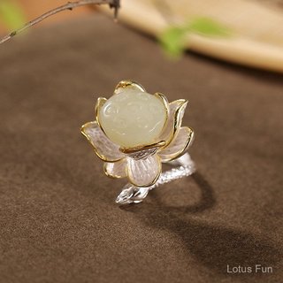 Bộ trang sức kẹp tóc hoa sen mạ vàng Hetian Jade S925 Sterling Silver