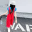 Quần yếm màu đỏ bé gái mùa hè Phong cách mới cho trẻ em Quần short có túi lớn