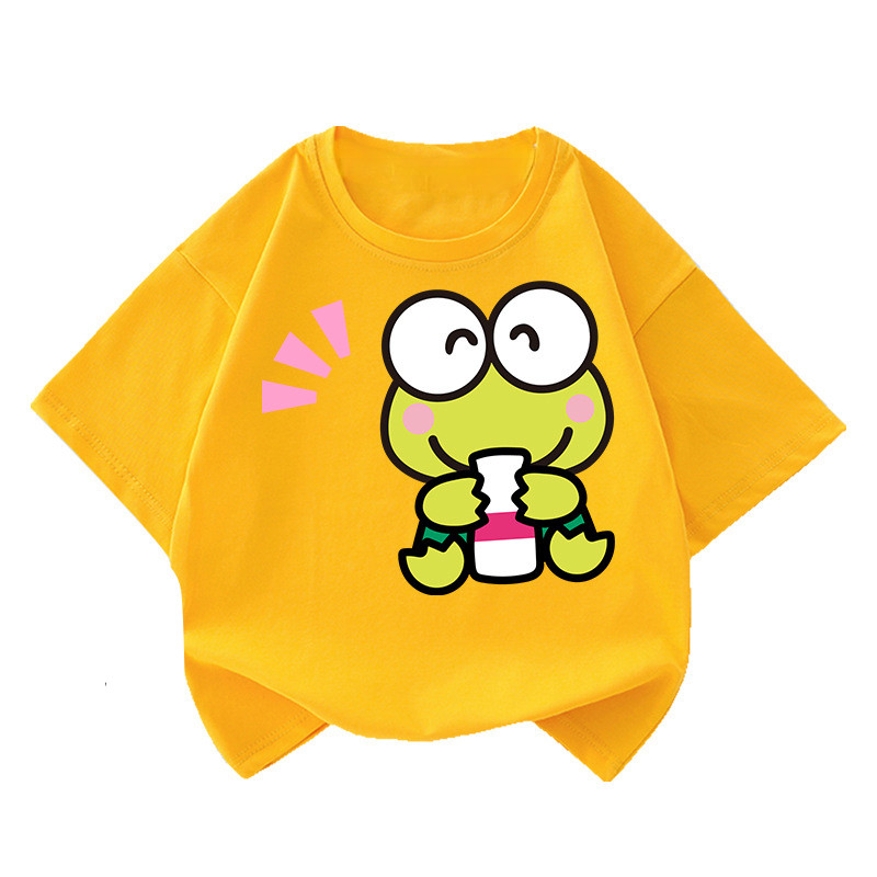 Áo thun ngắn tay Keroppi Ếch 2D in hình trẻ em dáng rộng phù hợp cho buổi biểu diễn mùa hè và mặc hàng ngày