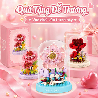 Mô hình khối xây dựng 3D – Hoa bất tử – Có giá đỡ đèn & vỏ che bụi – Lắp ráp hoa để bàn, quà sinh nhật tặng bạn gái