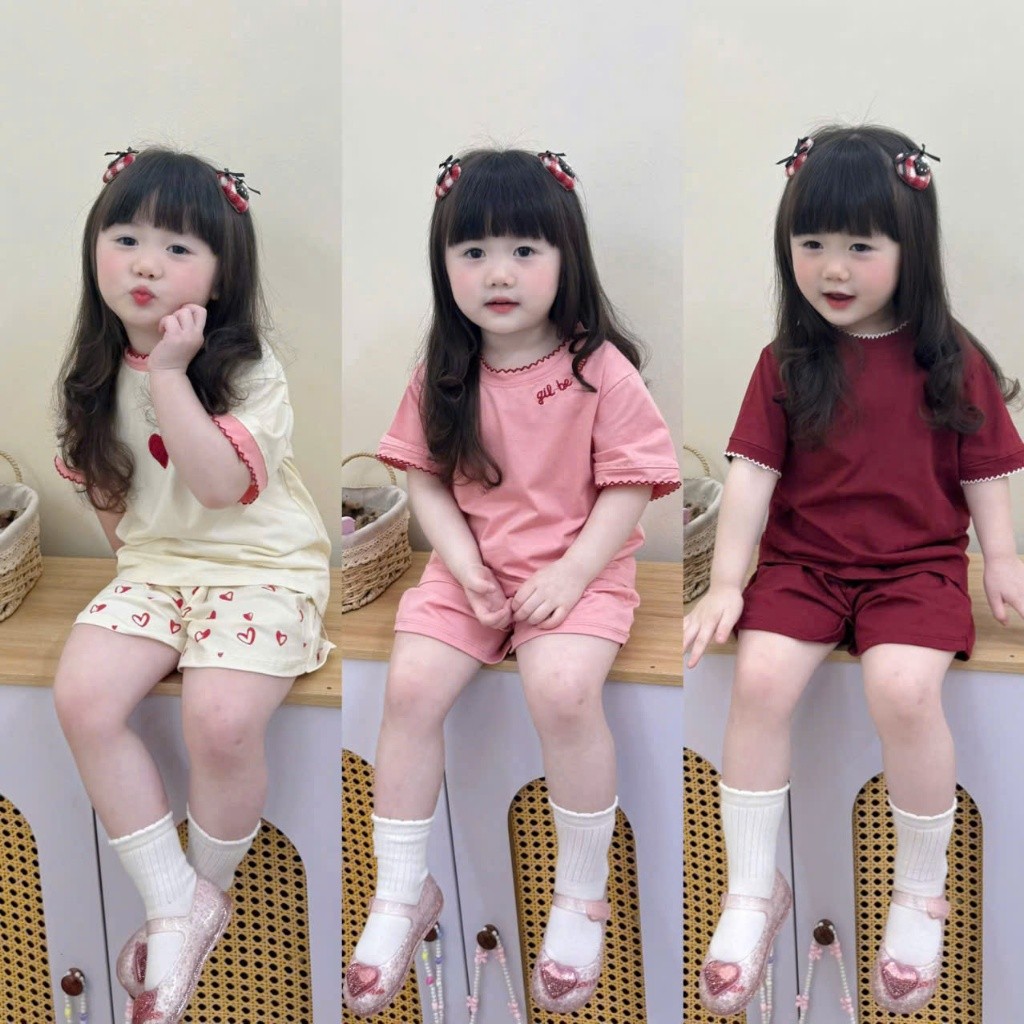 Set Bé Gái HỌA TIẾT ZUA TRAI TIM  QC63 K.Kid Bộ Mùa Hè Chất Cotton Mềm Mát Size 8-20kg M99