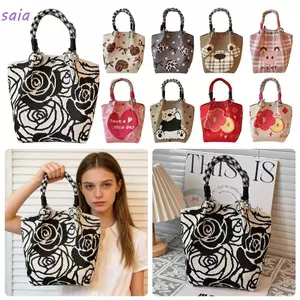 Túi Đeo Vai SAIA, Túi Xô Dệt Kim Dung Tích Lớn Hoạt Hình, Thời Trang Dệt Vòng Khóa Handmade Túi Đeo Tay Nữ Bé Gái