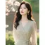 Đầm dài đi biển kỳ nghỉ bên bờ biển Thiết kế độc đáo đẹp Váy voan hoa màu xanh nhạt dành cho nữ mùa hè