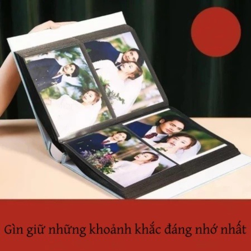 Album ảnh đựng 400 ảnh, chống thấm nước và bền chắc, bìa da PU cao cấp, thiết kế dập nổi vàng "Cây Hạnh Phúc" tinh tế.