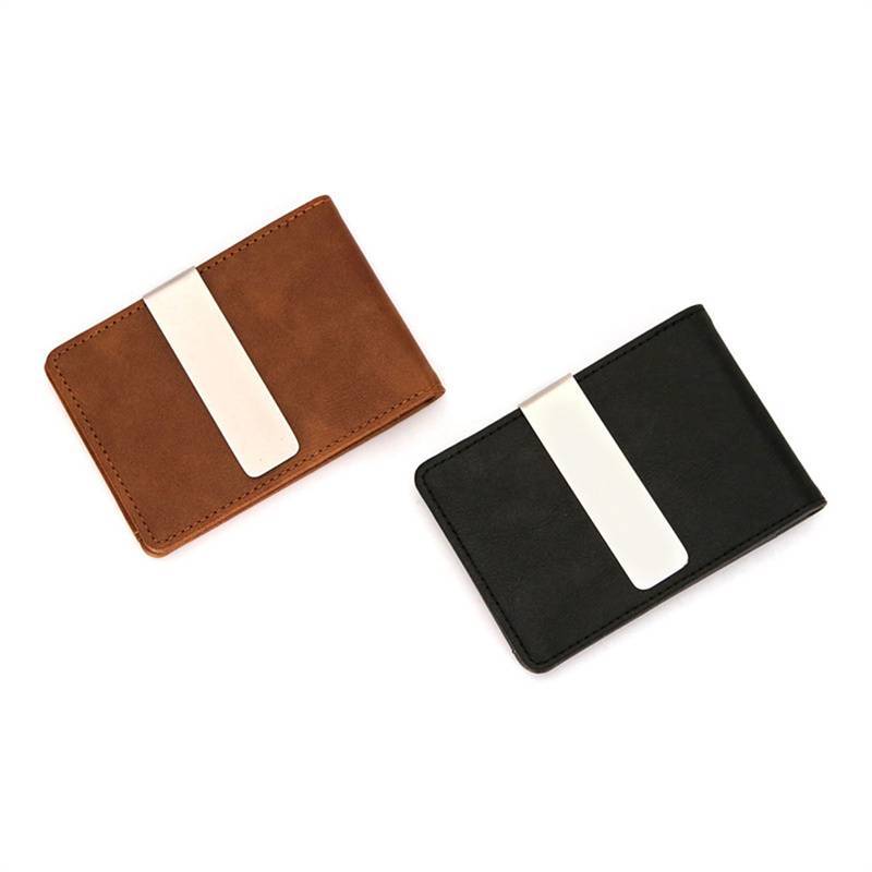 SWEET Thời Trang Nam Da PU Bifold Kẹp Tiền Đa Chức Năng Mỏng Kim Loại Kẹp Ví Đựng Thẻ n