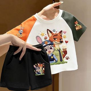 Trẻ Em Raglan Bộ Áo Thun Tay Ngắn Nam Nữ Bé Hoạt Hình Crazy Animal City Top Quần Short Thường Ngày Hai Mảnh Bộ t