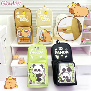 Túi Bút Đựng Đồ Học Sinh,Túi bút hoạt hình,Họa Tiết Gấu Trúc Capybara, Nhiều Ngăn, Đứng Tự Lập,Vải Oxford, Cho Văn Phòng