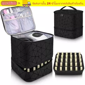 CORALTIDE Dụng cụ sắp xếp móng tay, có tay cầm 30 lưới Túi làm móng tay, Túi xách hai lớp PU Nylon Mỹ phẩm sắp xếp túi sơn móng tay Gel sơn móng tay
