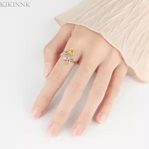 KIKIN Fidget Spinner Nhẫn với đá Cubic Zirconia thiết kế hoa hướng dương xoay