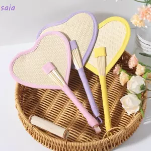 Quạt dệt tay SAIA, Quạt Raffia thủ công nhẹ di động, Tự nhiên với quạt lá cọ đầy màu sắc Mặt dây chuyền trang trí nội thất
