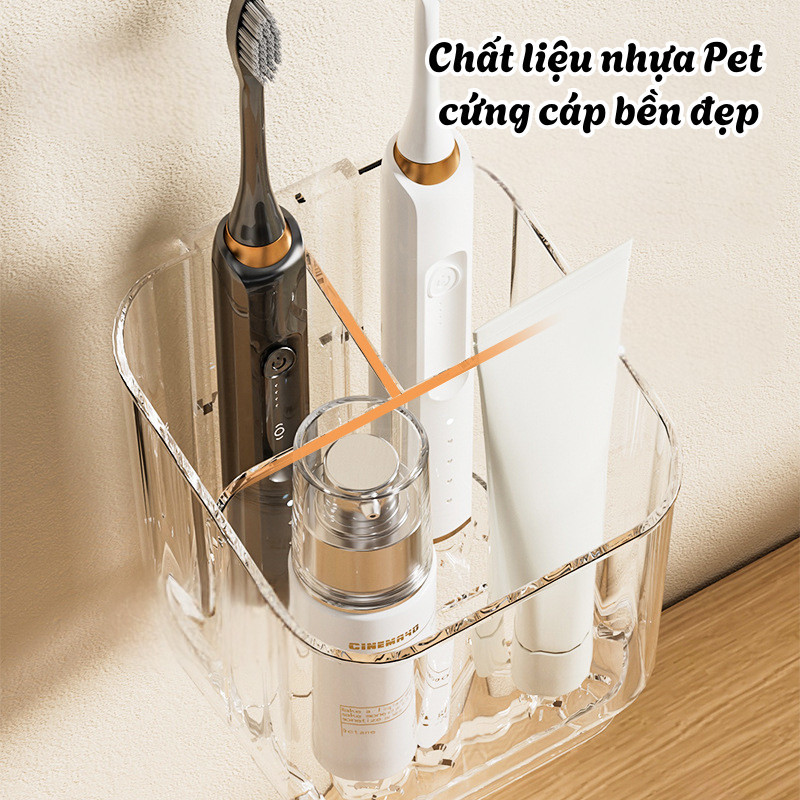 Kệ Để Bàn Chải Gắn Tường Nhựa PET Cao Cấp Có Khay Hứng Nước Chia Ngăn Tháo Rời Tiện Dụng - Kệ Nhà Tắm Đa Năng